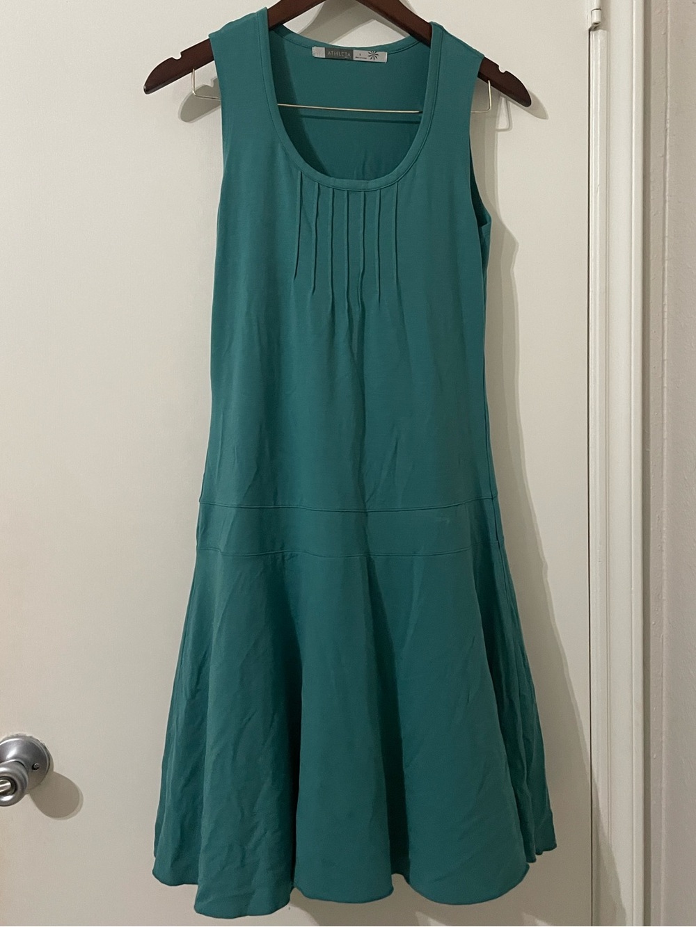 Athleta Teal Santorini Thera Pleated Fit & Flare Mini Dress - S